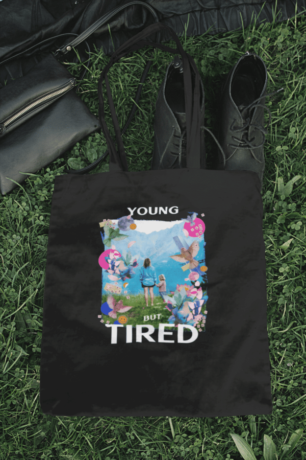 Young but tired cotton bag