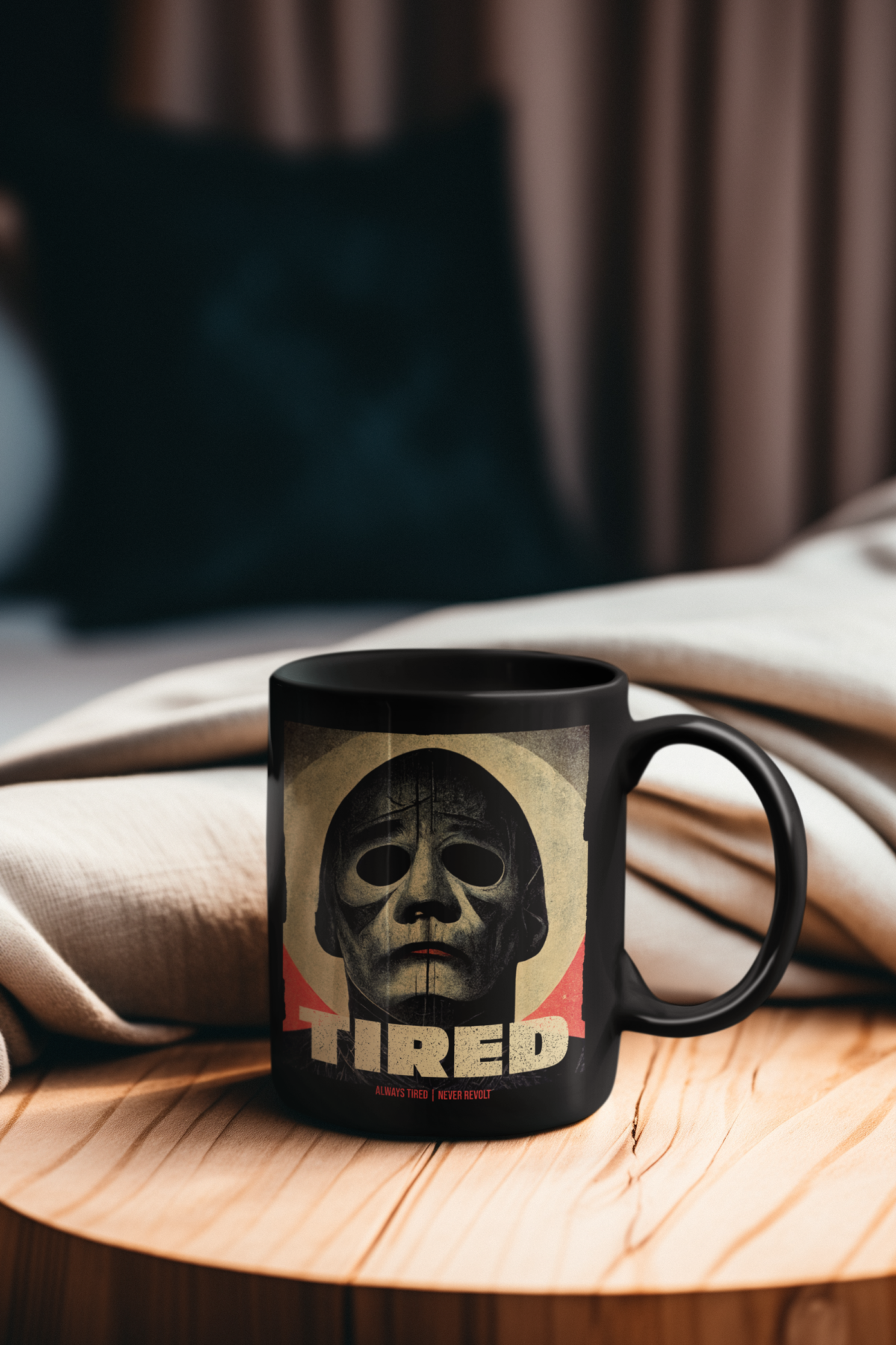 Tired Mask Black Mug